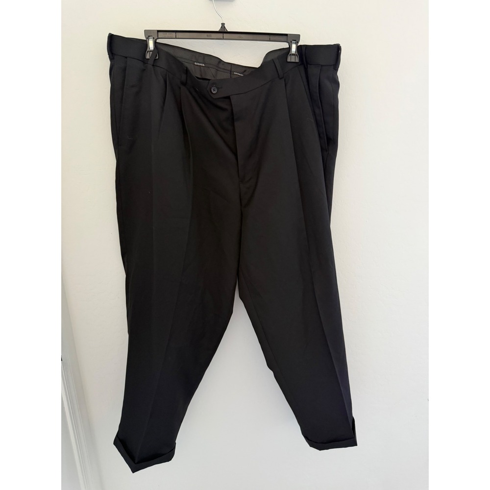 George Mens 46x30 Black Pleated Cuffed Trousers Performance Dress Pants